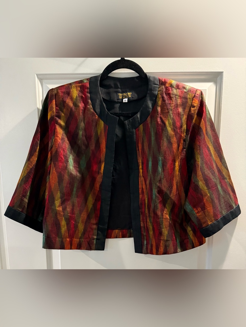 Thai Silk Cropped 3/4 Sleeve Blazer multicolored